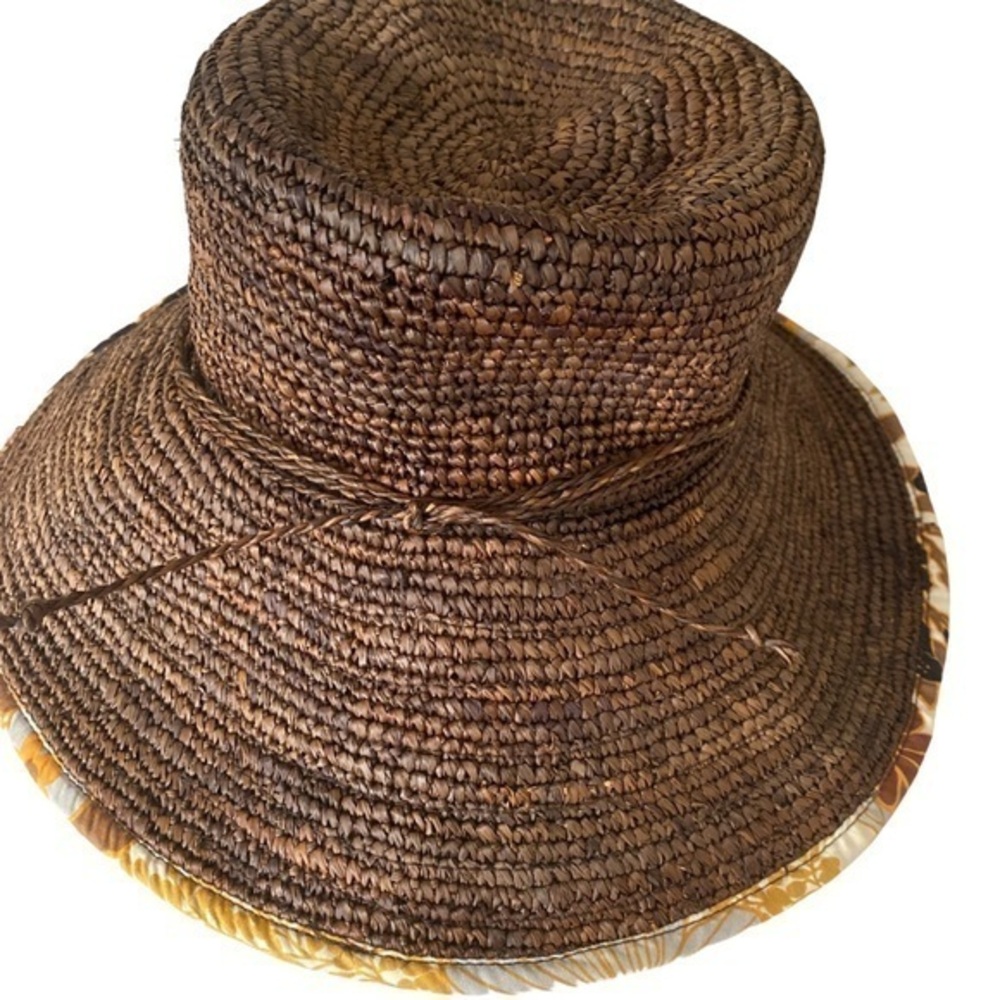 J Crew Floppy Hat - OSFM brown , printed brown floral gold , cotton